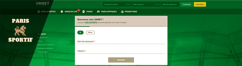 exemple de page d'inscription de bookmaker